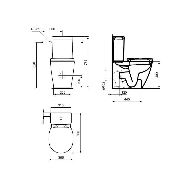 Ideal standard PackWC cuvette sortie horizontale Abattant frein chute Blanc CONNECT S Kobleo Ideal standard PackWC cuvette sortie horizontale Abattant frein chute Blanc CONNECT S Kobleo