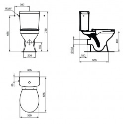 Porcher Pack WC ULYSSE sans bride SH DC alimentation latérale abattant blanc Kobleo