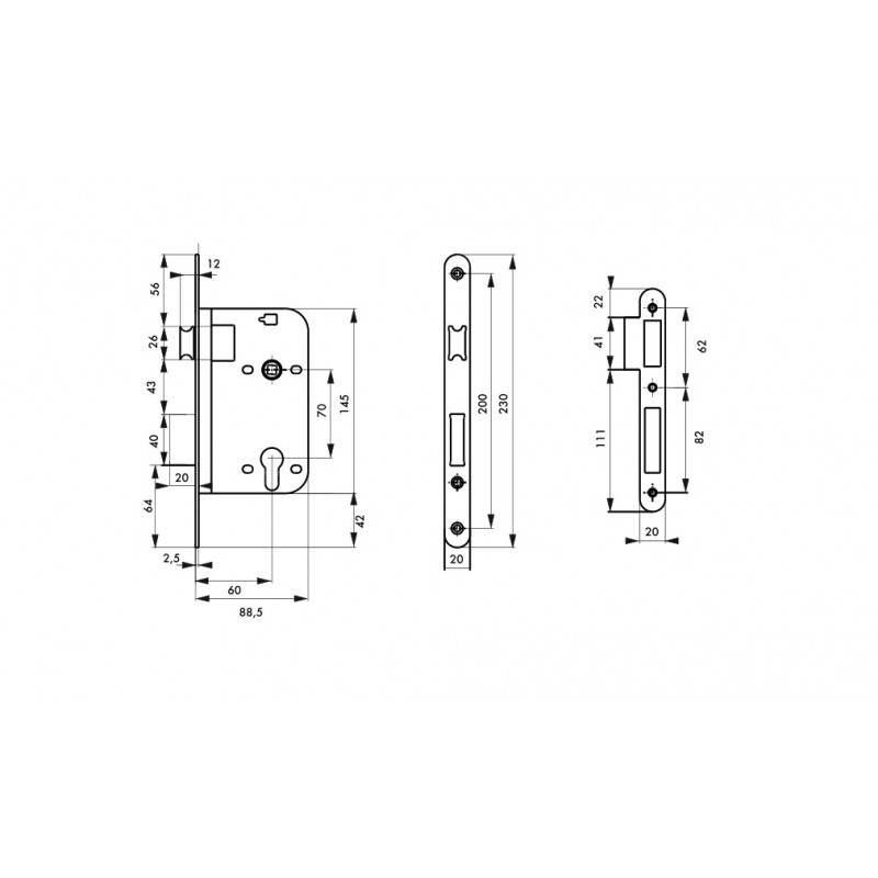 Thirard Boîtier serrure à encastrer à cylindre axe 60 mm têtière nickelée V/BR Kobleo Thirard Boîtier serrure à encastrer à cylindre axe 60 mm têtière nickelée V/BR Kobleo