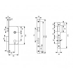 Thirard Boîtier serrure tout inox Droite Axe à 50 mm pour cylindre 2 tours Kobleo