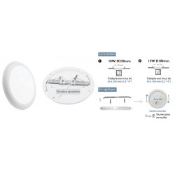 Fox Plafonnier LED encastrable rond SMD 18W 1500Lm 3000K Kobleo