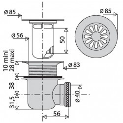 Valentin Bonde siphoïde en laiton pour receveur grès Diam 60 mm Kobleo