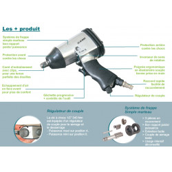 Lacme Coffret 17 pièces accessoires et Clé à chocs pneumatique 1/2 340Nm Kobleo