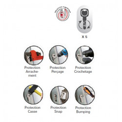 Thirard Cylindre à bouton 32 x 42 mm Nickelé mat avec 5 clés Federal 2 Thirard Kobleo