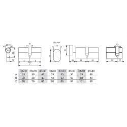Thirard Cylindre ATLANTIC M 33 x 63 mm avec 4 clés Kobleo