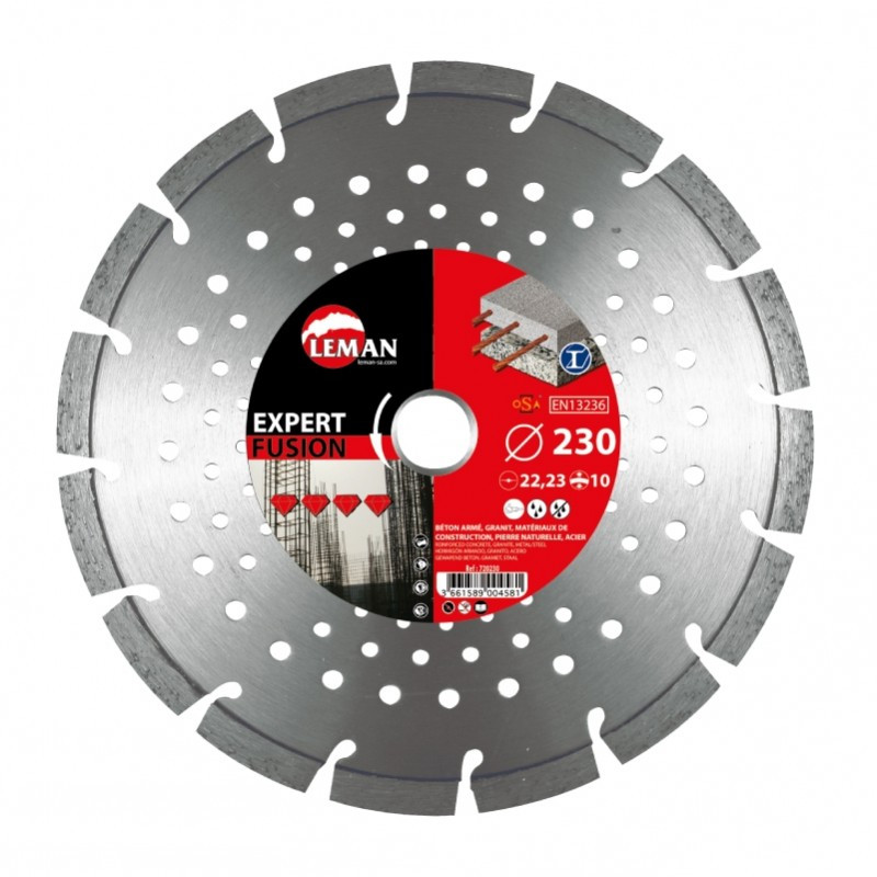 Leman Disque diamant segments multimatériaux Diam 230 x H 10 mm x Flasque Al Kobleo