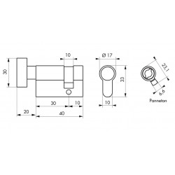 Thirard Demi cylindre de serrure à bouton 30 x 10 mm 3 clés nickelé 73011 Thirard Kobleo