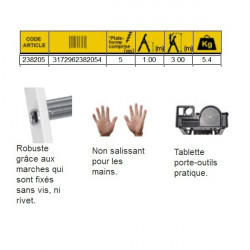 Centaure Escabeau Aluminium laqué 5 marches 3m MB Kobleo