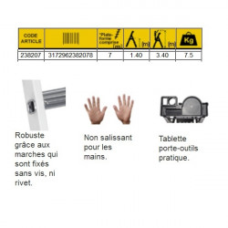 Centaure Escabeau Aluminium laqué 7 marches 3,40m MB Kobleo Centaure Escabeau Aluminium laqué 7 marches 3,40m MB Kobleo