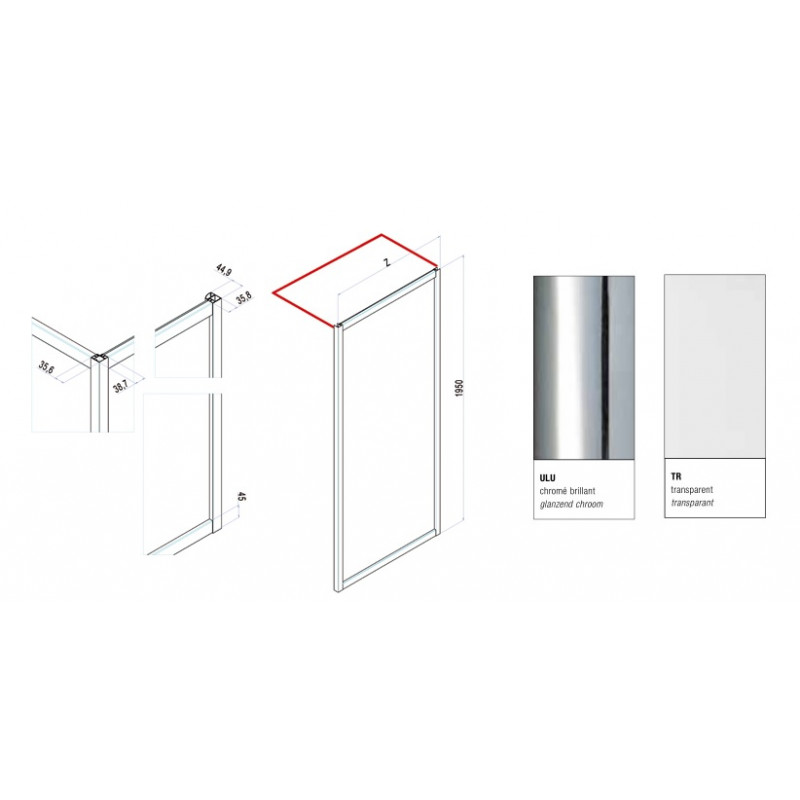 Samo Paroi douche fixe 97-99cm Ht195cm Cee Art Kobleo Samo Paroi douche fixe 97-99cm Ht195cm Cee Art Kobleo