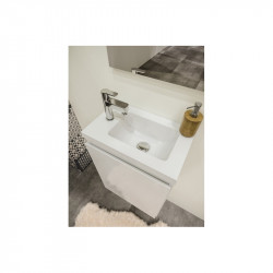 Allibert Ensemble lave-mains 40cm 1 porte miroir couleur blanc brillant laqué P Kobleo
