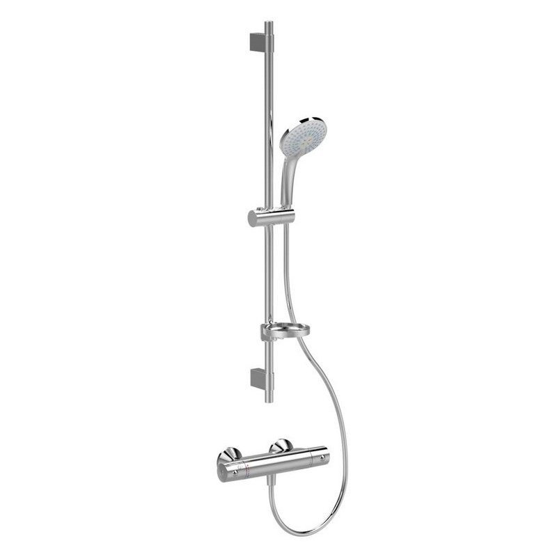 Ideal standard Ensemble douche thermostatique douchette 120 mm barre 90 cm chromé COM Kobleo