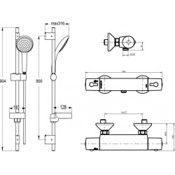 Ideal standard Ensemble douche thermostatique douchette 120 mm barre 90 cm chromé COM Kobleo Ideal standard Ensemble douche thermostatique douchette 120 mm barre 90 cm chromé COM Kobleo