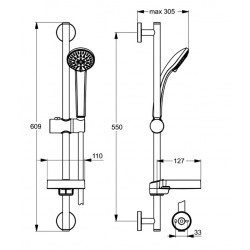 Ideal standard Ensemble douche chromé Idealrain barre 60cm douchette 3 jets porte-sav Kobleo Ideal standard Ensemble douche chromé Idealrain barre 60cm douchette 3 jets porte-sav Kobleo