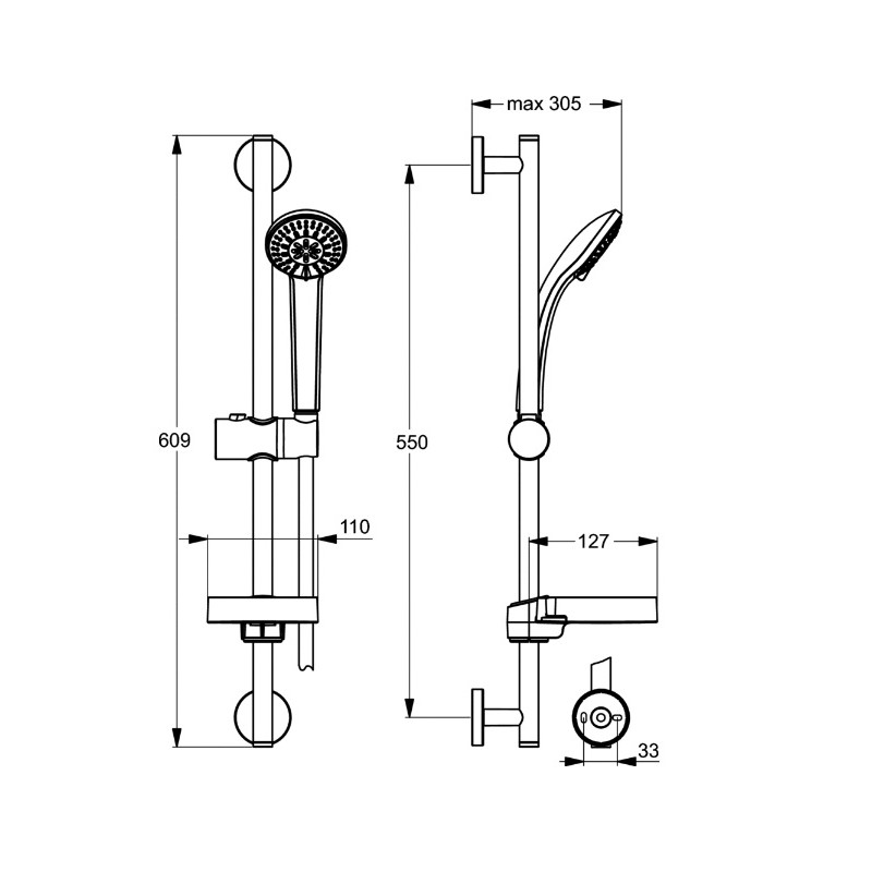 Ideal standard Ensemble douche chromé Idealrain barre 60cm douchette 3 jets porte-sav Kobleo Ideal standard Ensemble douche chromé Idealrain barre 60cm douchette 3 jets porte-sav Kobleo