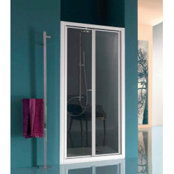 Samo Porte douche abattant Saloon 86 94 cm profilés blanc verre transparent Kobleo