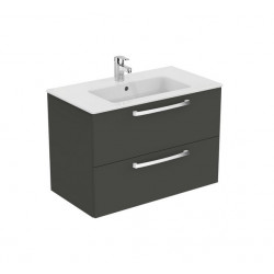 Porcher Ensemble Ulysse meuble suspendu gris moyen 80cm lavabo-plan 2 tiroirs Kobleo