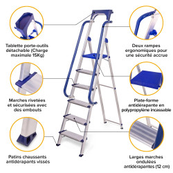 Hoström Escabeau 6 marches SECURE pro alu sécurisé plateforme 135cm Hostrom Kobleo Hoström Escabeau 6 marches SECURE pro alu sécurisé plateforme 135cm Hostrom Kobleo