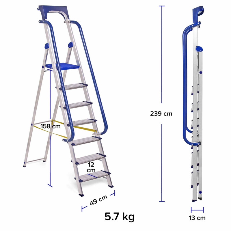 Hoström Escabeau Secure 7 marches 158cm alu renforcé porte-outils rampes Hostrom Kobleo Hoström Escabeau Secure 7 marches 158cm alu renforcé porte-outils rampes Hostrom Kobleo