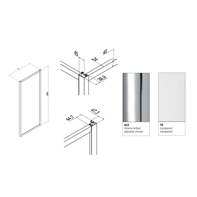 Samo Paroi douche fixe 77-80cm Ht200cm Europa Kobleo Samo Paroi douche fixe 77-80cm Ht200cm Europa Kobleo