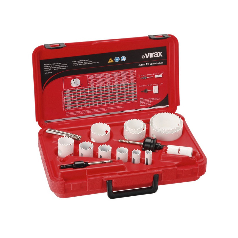 Virax Kit complet Coffret 12 scies cloches Diam 16-19-22-25-29-32-35-38-44-5 Virax Kobleo