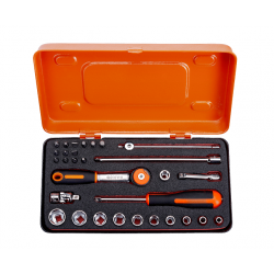 Bahco Jeu douilles 1/4 6 pans cliquet tête ronde/embouts/adaptateur 29 pièc Kobleo