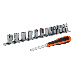 Bahco Jeu douilles 1/4 6 pans sur support rail et rallonge manche 13 pièces Kobleo