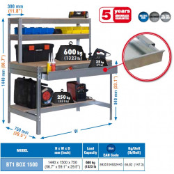 Simon Rack Kit Etabli avec tiroir 1440x1500x750mm BT-1 BOX 1500 BLEU/BOIS Kobleo Simon Rack Kit Etabli avec tiroir 1440x1500x750mm BT-1 BOX 1500 BLEU/BOIS Kobleo