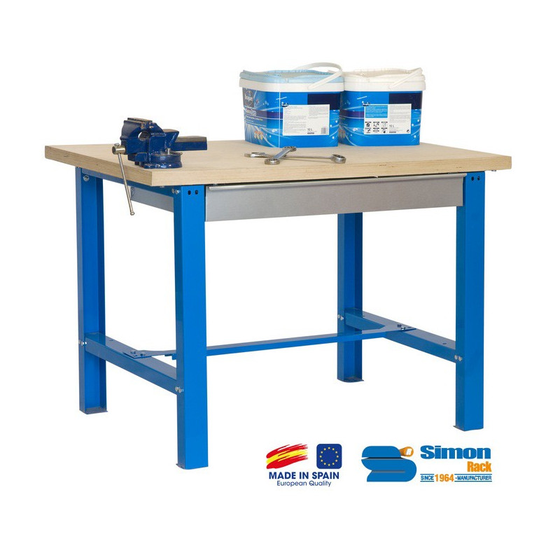 Simon Rack Kit Etabli BT6-Box 1500 avec tiroir 865x1500x750mm Bleu/Bois SimonRack Kobleo