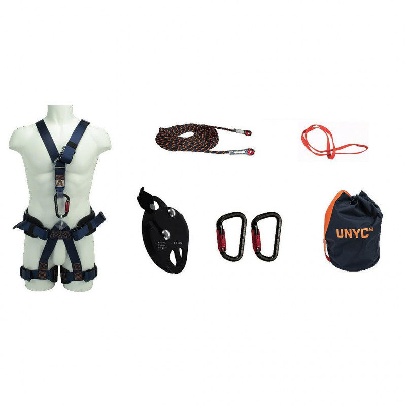 Tubesca Comabi Kit Master harnais XXL-XXXL corde gaînée tressée 20m et accessoires Kobleo