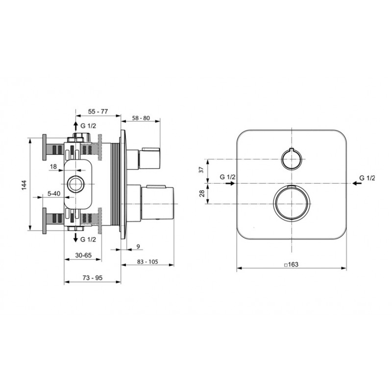 Ideal standard Kit Easy Box à encastrer avec robinet d'arrêt sans inverseur chromé TO Kobleo Ideal standard Kit Easy Box à encastrer avec robinet d'arrêt sans inverseur chromé TO Kobleo