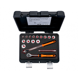 Bahco Jeu douilles 3/8 12 pans cliquet tête ronde/poignée articulée 17 pièc Kobleo