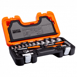 Bahco Jeu douilles 12 pans 1/4'' et 1/2'' métrique et cliquet tête fine coff Kobleo