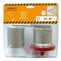 Leman Lot de 2 Trépans Concretion Carbure Diam63/67 Foret+Embase Faïence Kobleo