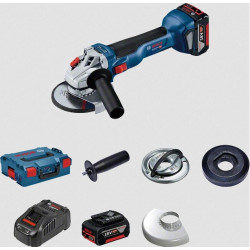Bosch Professional Meuleuse d'angle à batterie 18V avec 2 batteries Li-Ion 50Ah Flasque G Kobleo Bosch Professional Meuleuse d'angle à batterie 18V avec 2 batteries Li-Ion 50Ah Flasque G Kobleo