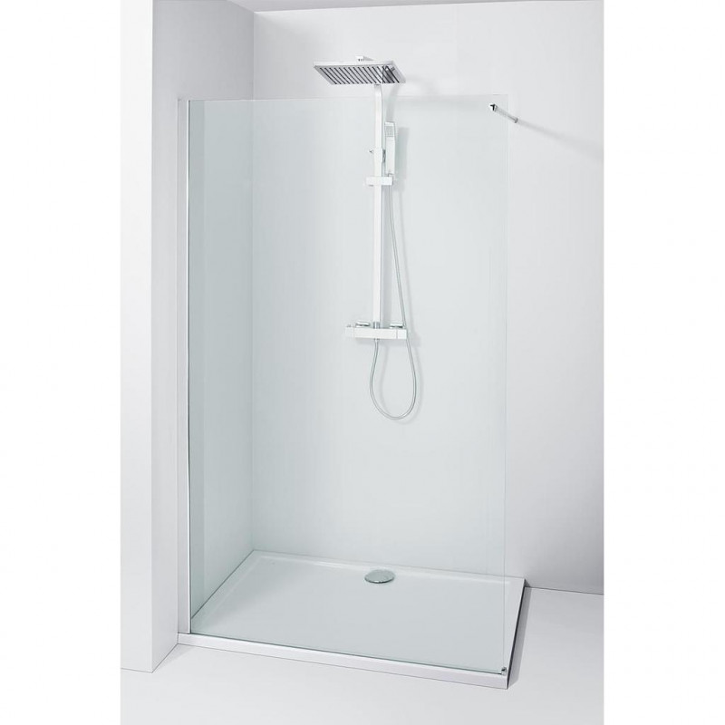 Allibert Paroi de douche réversible 140 x 195 cm transparent neutre chromé LAGO Kobleo