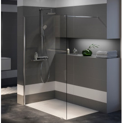 Allibert Paroi douche Walk In 90 x 195 cm verre transparent 8 mm Profilé Alu ch Kobleo