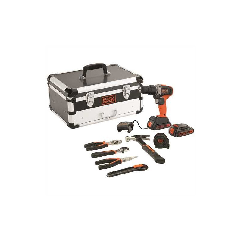 Black and Decker Perceuse percussion batterie 18V 2x15Ah Li-Ion outils main coffret BCD Kobleo