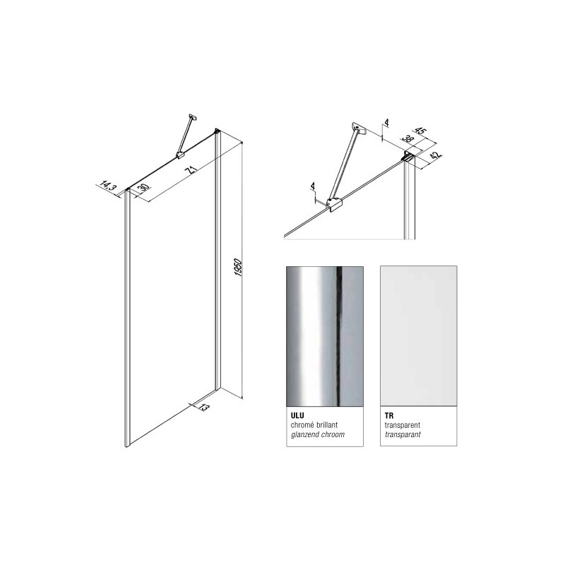 Samo Paroi douche fixe 89-915cm Ht195cm Polaris Kobleo Samo Paroi douche fixe 89-915cm Ht195cm Polaris Kobleo
