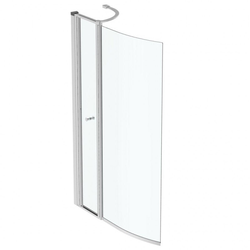 Ideal standard Pare-bain courbe avec volet mobile 142 cm verre transparent chromés Co Kobleo