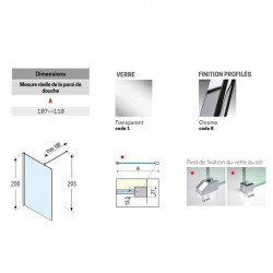 Novellini Paroi douche l'italienne 107-110xH200cm profilé chrome KUADRA H Kobleo Novellini Paroi douche l'italienne 107-110xH200cm profilé chrome KUADRA H Kobleo