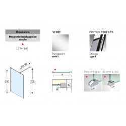 Novellini Paroi douche l'italienne 137-140xH200cm profilé chrome KUADRA H Kobleo Novellini Paroi douche l'italienne 137-140xH200cm profilé chrome KUADRA H Kobleo