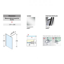 Novellini Paroi douche l'italienne 147-150xH200cm profilé chrome KUADRA H Kobleo