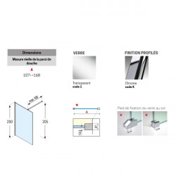 Novellini Paroi douche l'italienne 157-160xH200cm profilé chrome KUADRA H Kobleo Novellini Paroi douche l'italienne 157-160xH200cm profilé chrome KUADRA H Kobleo