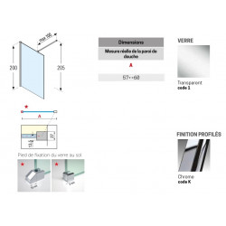 Novellini Paroi douche l'italienne 57-60xH200 cmVerre transparent profilé chrome Kobleo Novellini Paroi douche l'italienne 57-60xH200 cmVerre transparent profilé chrome Kobleo