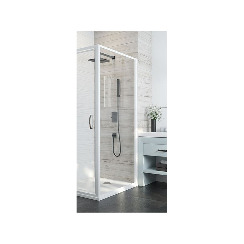 Leda Paroi de douche fixe 700x1900 mm verre transparent profilé blanc ATOUT Kobleo