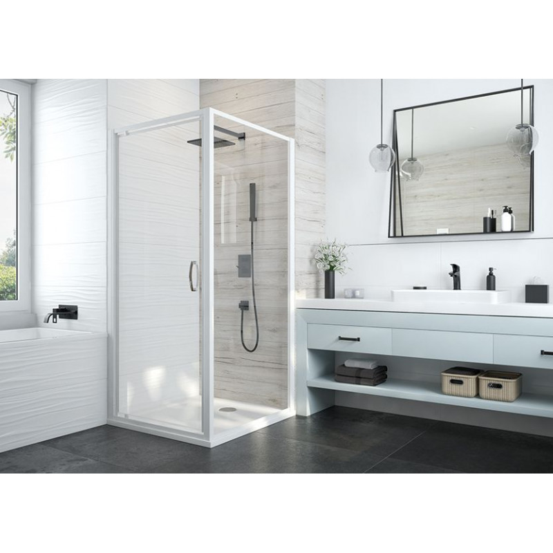 Leda Paroi de douche pivotante 700x1900 mm verre transparent profilé blanc  Kobleo