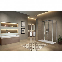 Novellini Paroi douche coulissante 114-120xH195cm 1 fixe droite profilé silver L Kobleo