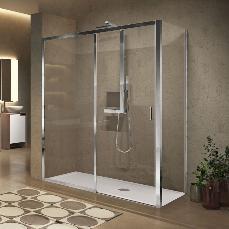 Novellini Paroi douche coulissante 114-120xH195cm 1 fixe gauche profilé silver L Kobleo