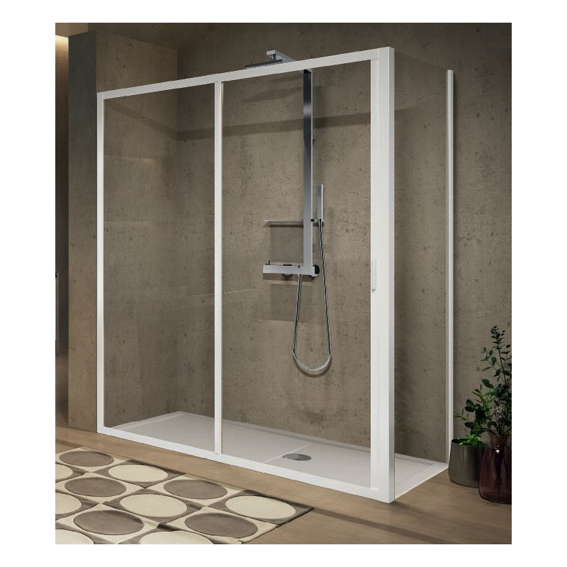 Novellini Paroi douche coulissante 138-144xH195cm 1 fixe droite profilé silver L Kobleo